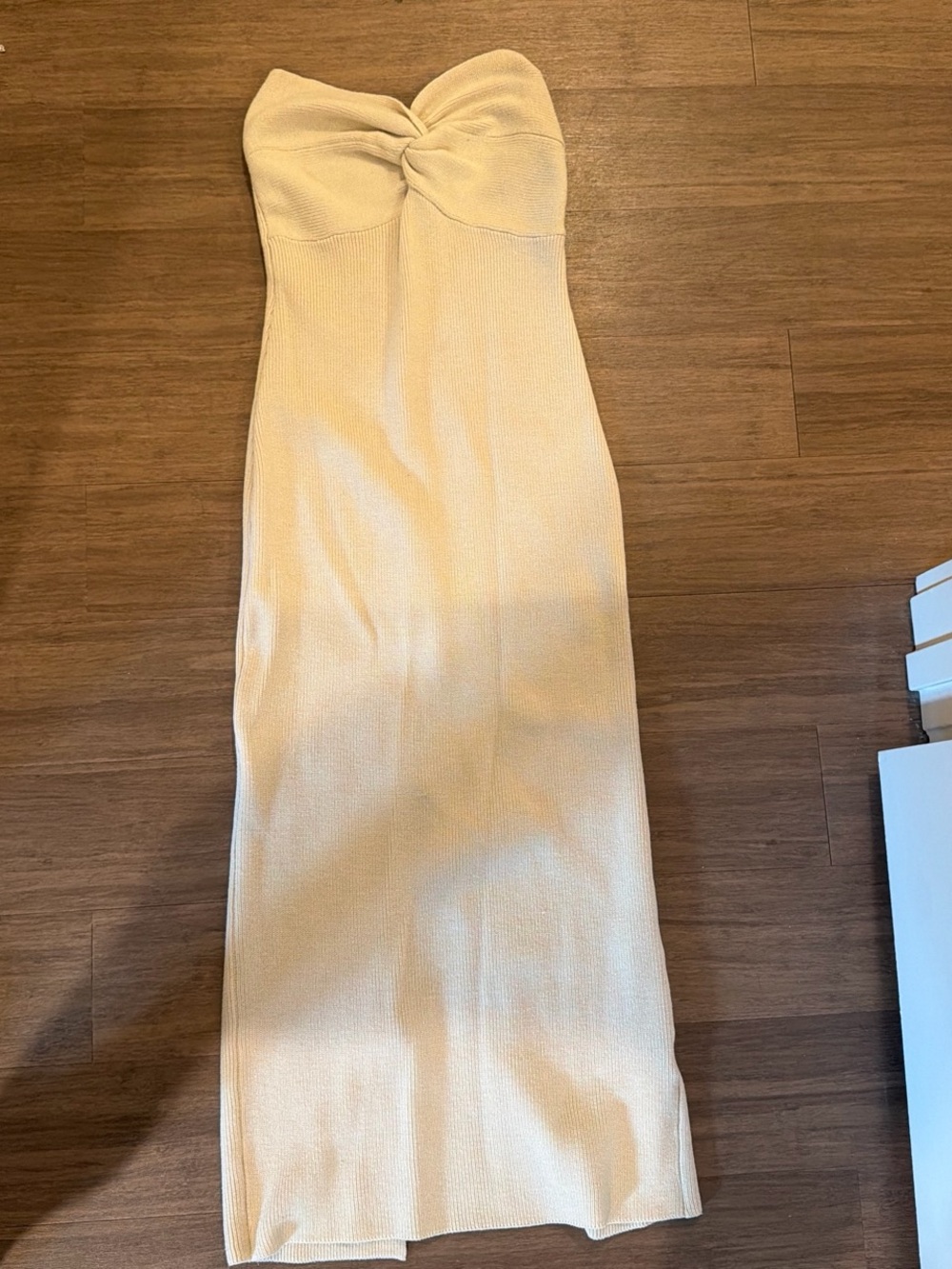 Strapless Twist-Front Maxi Dress in Light Cream